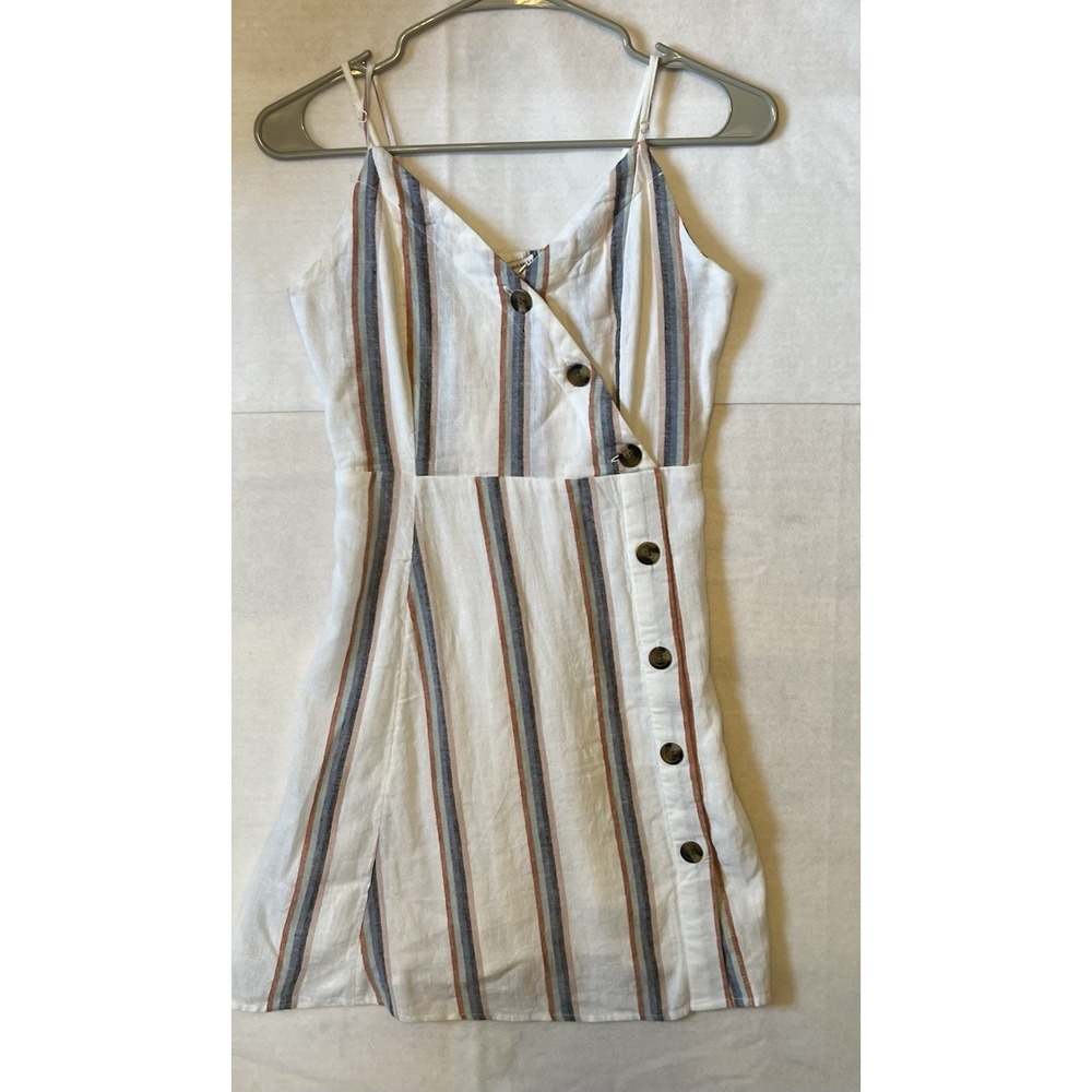 American Eagle Outfitters White Asymmetric Button-Front Striped Mini SunDress XS